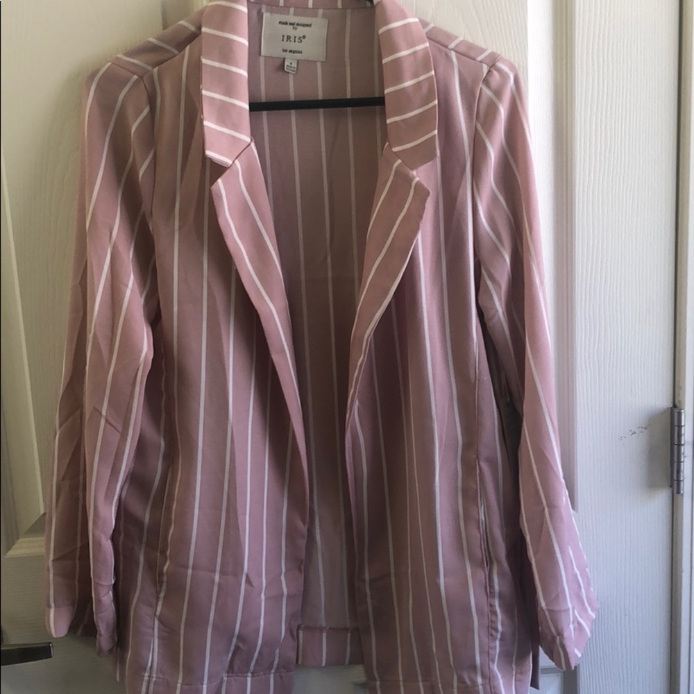 Pink and white striped thin blazer